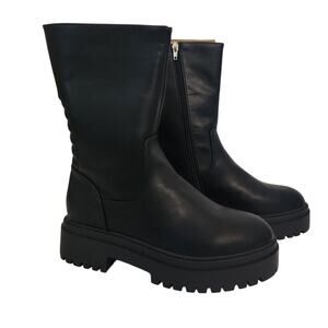 New London Rag Lewisa Paneled Lug Sole Combat Style Boots Black 9